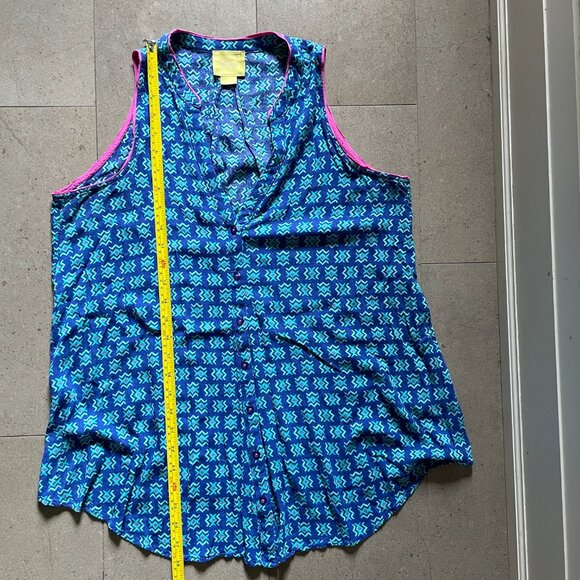 Maeve Anthropologie Ada Sleeveless Swing Blouse Cobalt Blue/Pink-Sz 10 - Picture 6 of 7